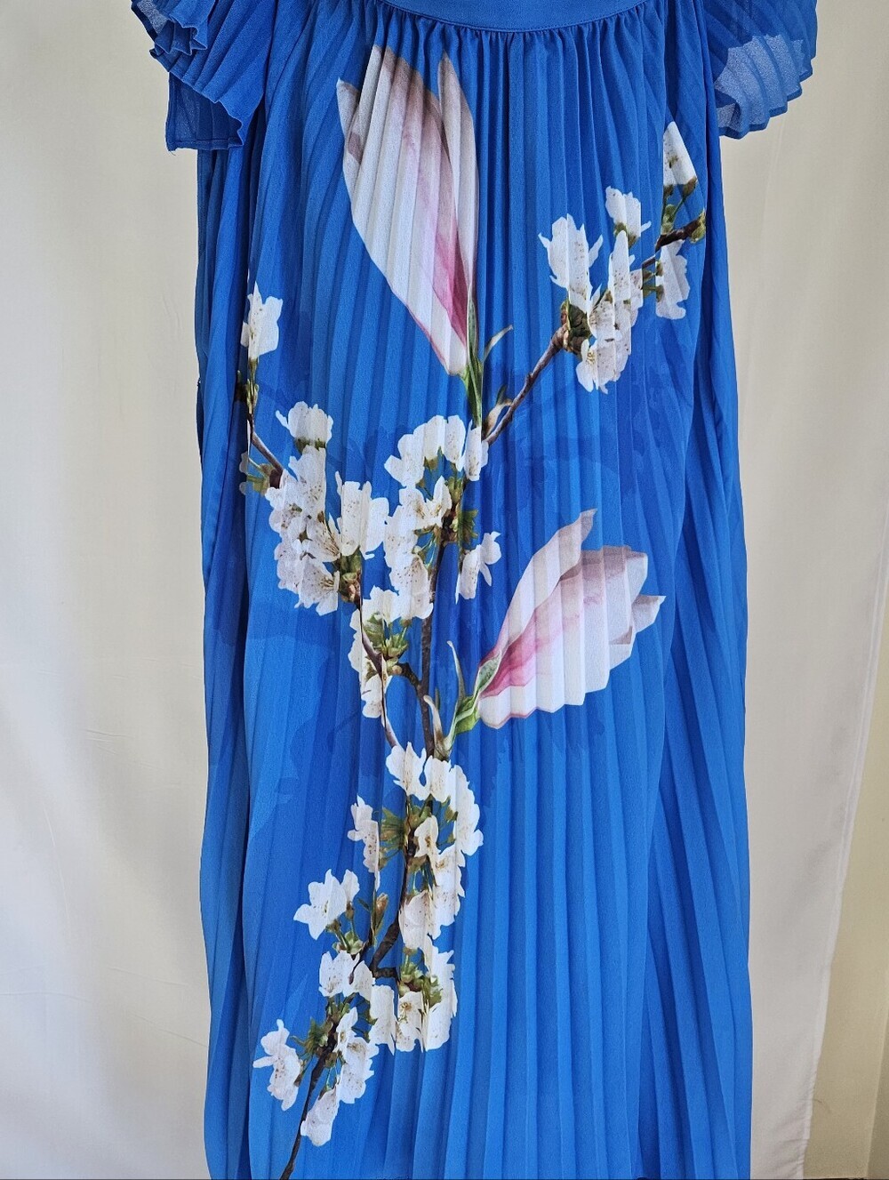 Ted Baker London Melma Blue Floral Pleated Off-Shoulder High-Low Maxi Dress - Picture 15 of 15